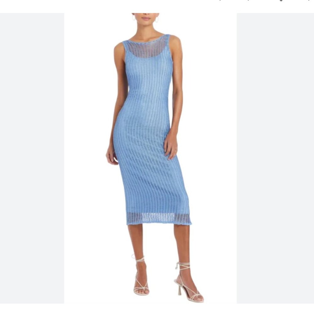 Amanda Uprichard Sky Blue Sleeveless Ribbed Midi Dress